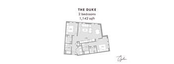 A floor plan for a property named The Duke with 2 bedrooms and a total area of 1,142 sqft.
