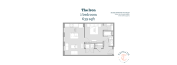 A floor plan for a 1 bedroom apartment sized at 639 sqft.