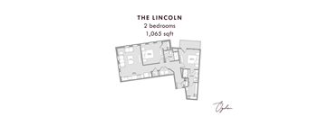 A floor plan for a property named The Lincoln with two bedrooms and a total area of 1,065 sqft.