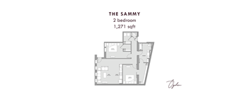 A floor plan of a two bedroom apartment that is 1,271 sqft.