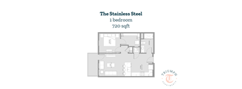 A floor plan for a one bedroom apartment sized at 720 sqft.