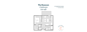 A floor plan for a 1 bedroom apartment sized at 514 sq ft.