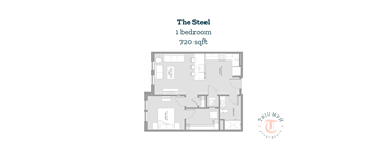 A floor plan for a one bedroom apartment sized at 720 sqft.