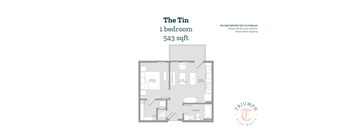 A floor plan for a 1 bedroom apartment sized at 543 sqft.