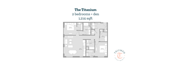 A floor plan for a 1,214 sqft apartment with two bedrooms.