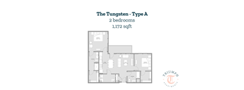 A floor plan for a 2 bedroom apartment sized at 1,172 sqft.