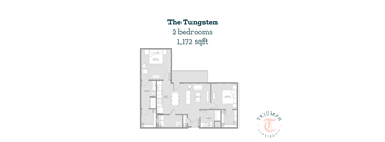 A floor plan for a 2 bedroom apartment sized at 1,172 sqft.