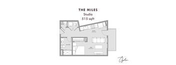A floor plan for a studio apartment sized at 515 sqft.