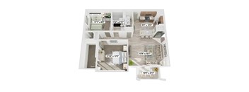 A floor plan of an apartment with four different rooms sized and labeled.