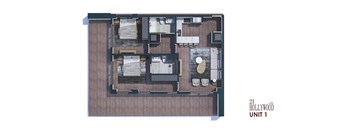 A floor plan of apartment 21 Hollywood unit 1.