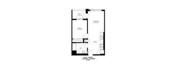 A floor plan of a one bedroom apartment.