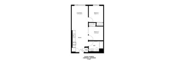 A black and white image of a floor plan for a 2 bedroom apartment.