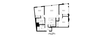 A floor plan of a 3 bedroom, 2 bathroom apartment.