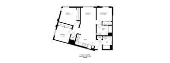 A floor plan of a 3 bedroom, 2 bathroom apartment.