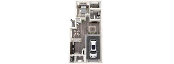 A diagram of a house with a car parked in the garage.