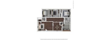 A floor plan of a house with a kitchen, living room, and two bedrooms.
