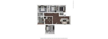 A floor plan of a house with a kitchen, living room, and two bedrooms.