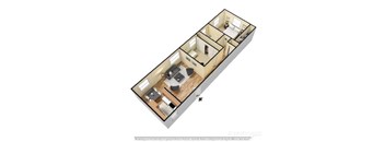 A 3D image of a house layout with rooms labeled.