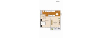 A floor plan of a one bedroom apartment with a living room and a bedroom.