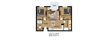 A floor plan of a 806 square foot unit B1 type B.