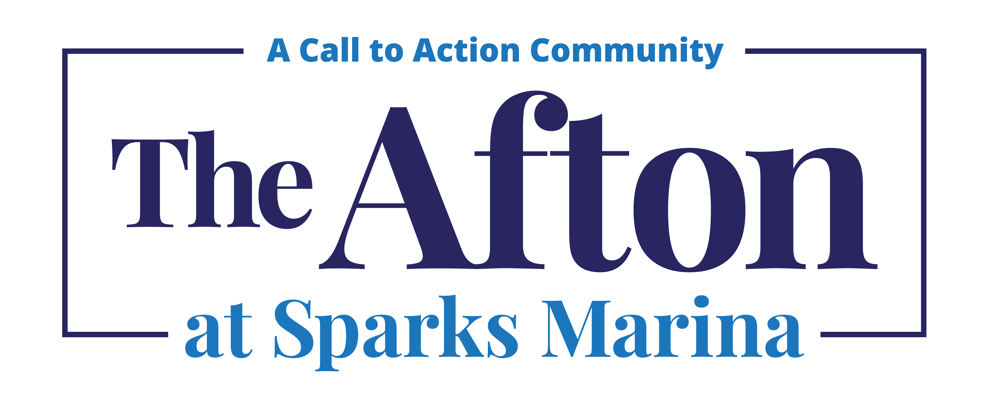 A purple and black poster with the words "The Afton at Sparks Marina" written on it.