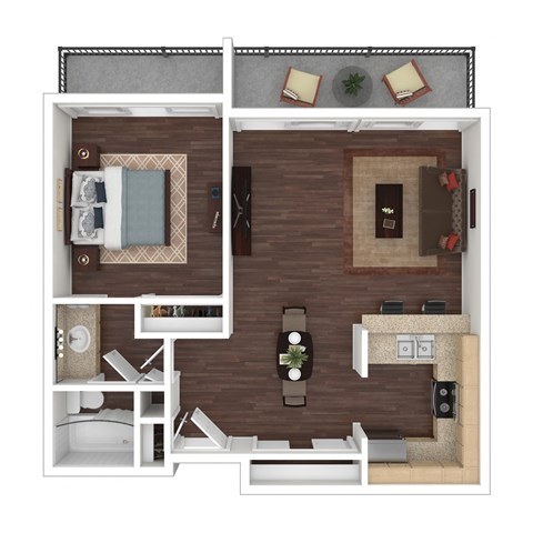 The Tides One-Bed One-Bath Floor plan 750 Sq.Ft.