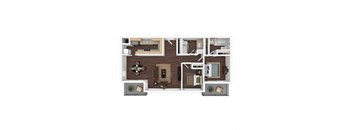Two-Bed Floor Plan at Marina Harbor, Marina del Rey, California