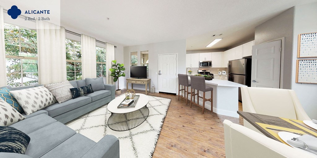 Alicante - living room and kitchen at Mission Hills Apartment Homes