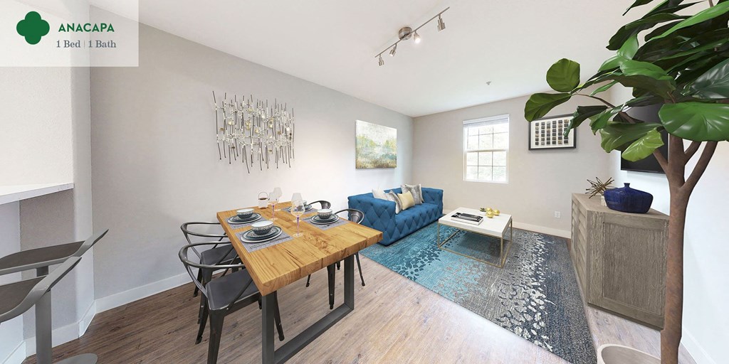 Anacapa - living room and dining area at Mission Hills Apartment Homes