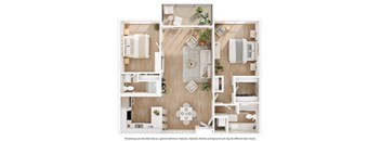 A floor plan of a house with a kitchen, living room, dining room, and bathroom.