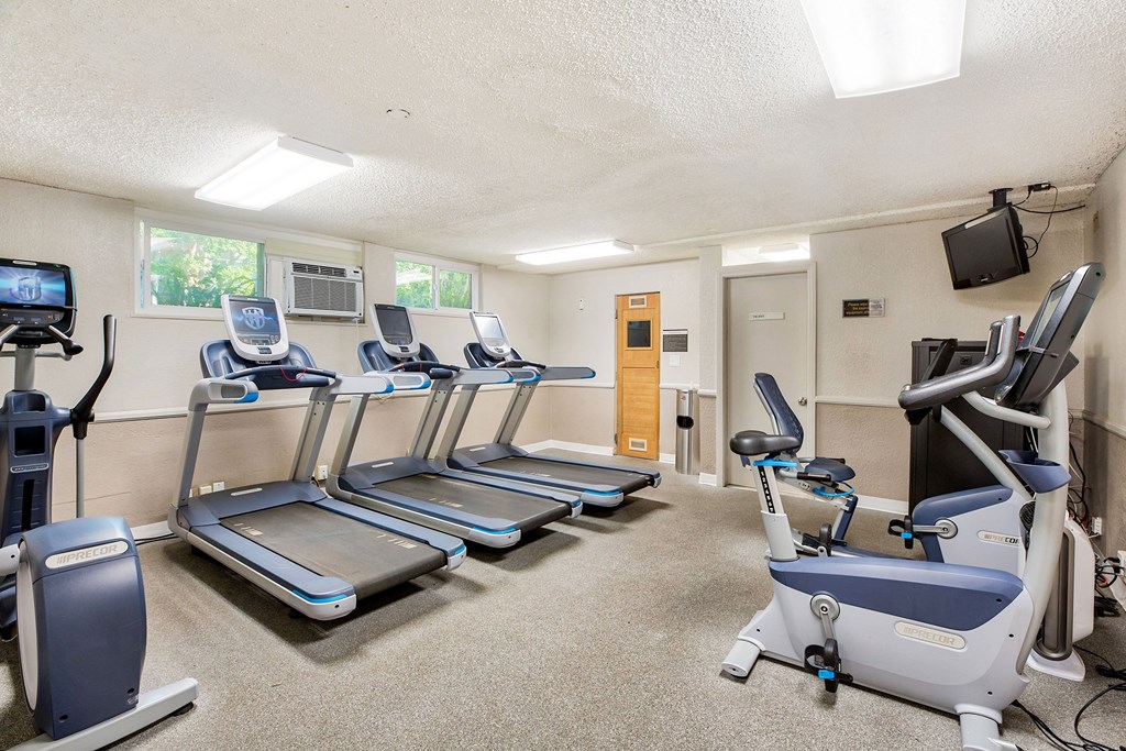 the gym has plenty of cardio equipment and treadmills the gym has plenty of cardio equipment and treadmills at Casa Granada, Los Angeles, 90049
