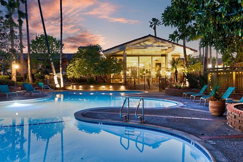 the pool at the flamingo resort and spa at Mediterranean Village Costa Mesa, California, 92626