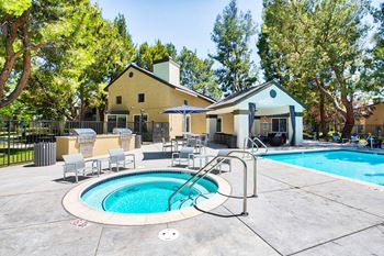 our apartments have a resort style pool and patio  at Mountain Vista, Victorville, CA