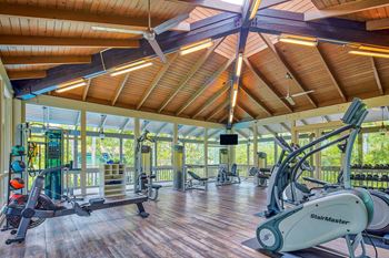 a gym with weights and other equipment in a resort  at Rancho Los Feliz, Los Angeles, CA, 90039