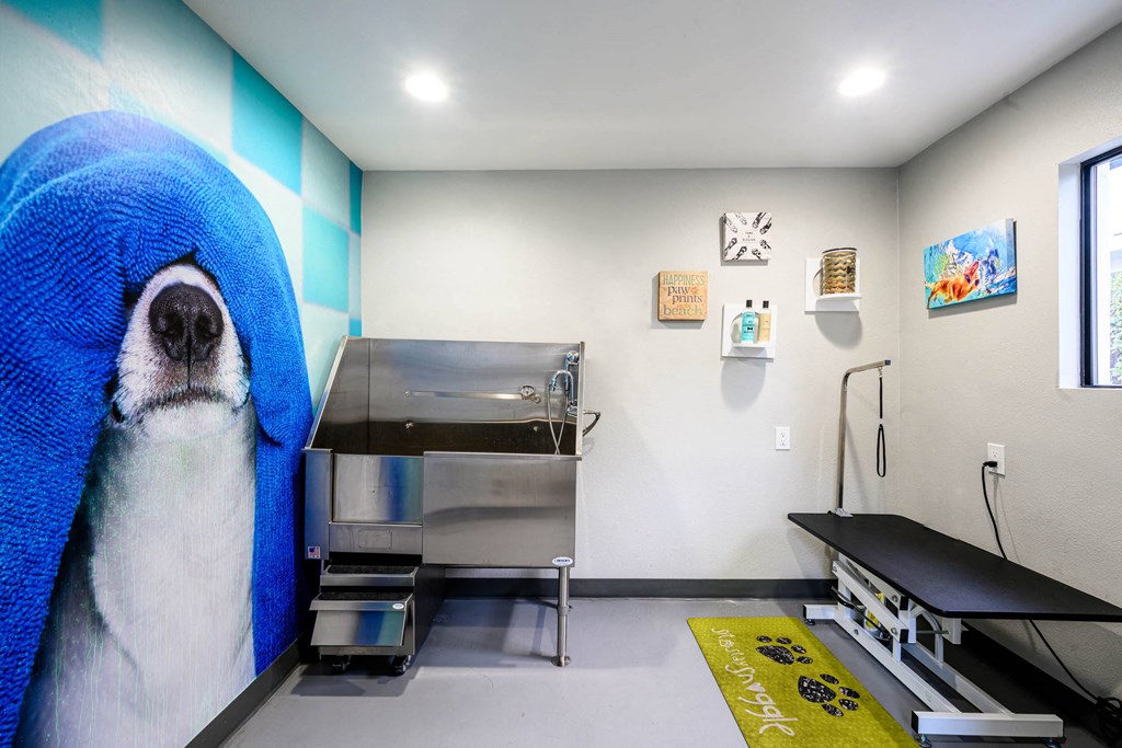 a dog with a towel on its head in a kitchen