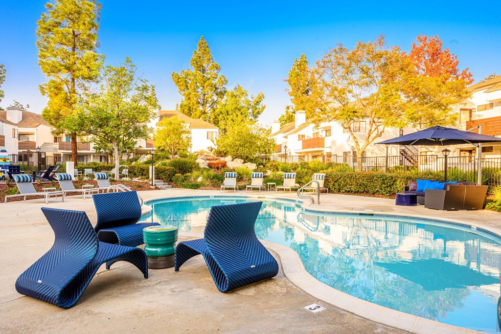 our apartments have a resort style pool with lounge chairs