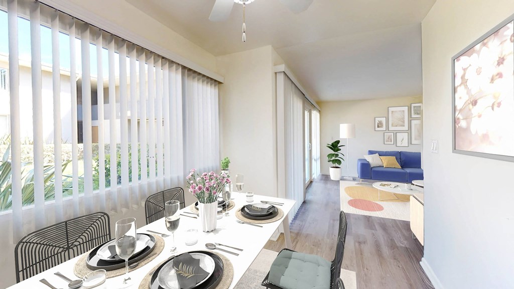 Two Bedroom Plan A - dining area and living room at West Park Village Apartment Homes