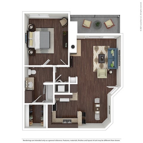 Serento 1x1 Floor Plan  at L'Estancia, Studio City, California