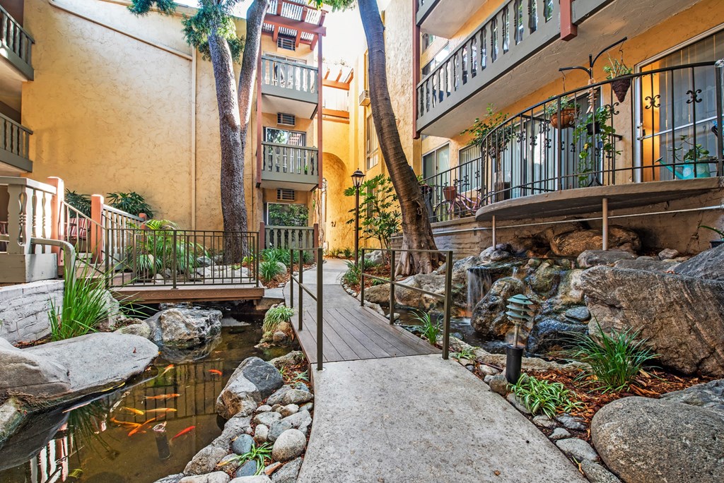 Fountains and Koi pond at Mediterranean Village Apartment Homes