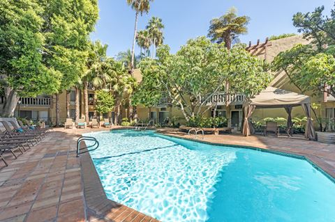 Year-round resort-style heated pool at Mediterranean Village Apartment Homes