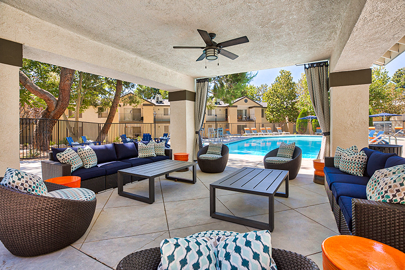 A closer view of the outdoor lounge at Mountain Vista Apartment Homes
