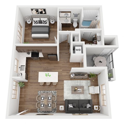 1 bed 1 bath Primrose  A2 Floor Plan at The Villas at Anacapa Canyon, Camarillo, California