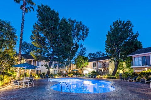 Year-round resort-style heated pool at Village Pointe Apartment Homes