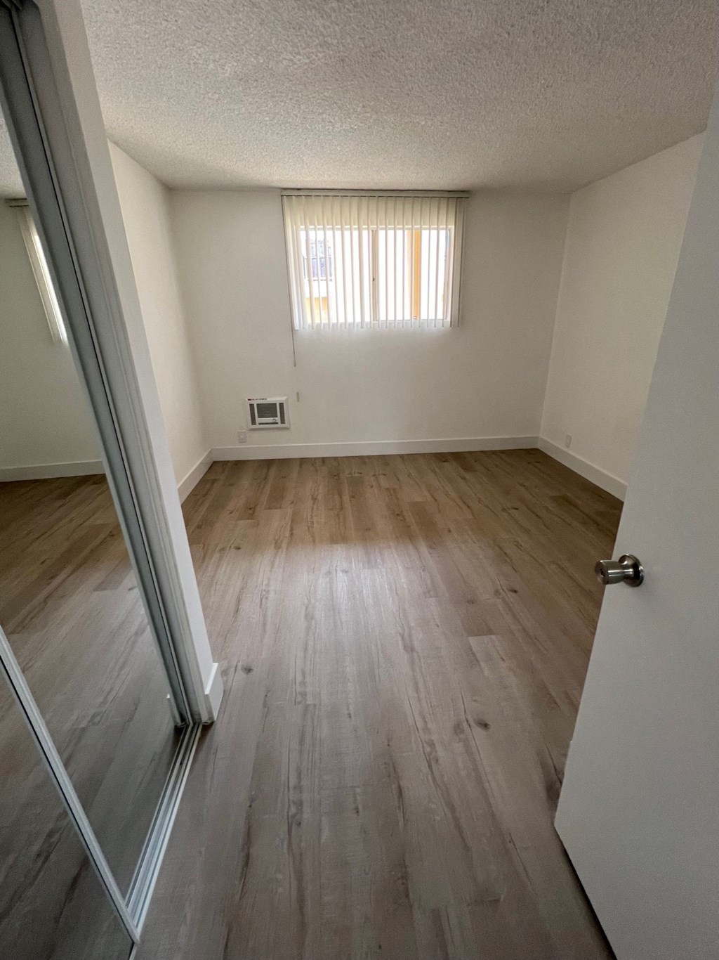 Bedroom with Hardwood Floors and Mirrored Wardrobe Closet