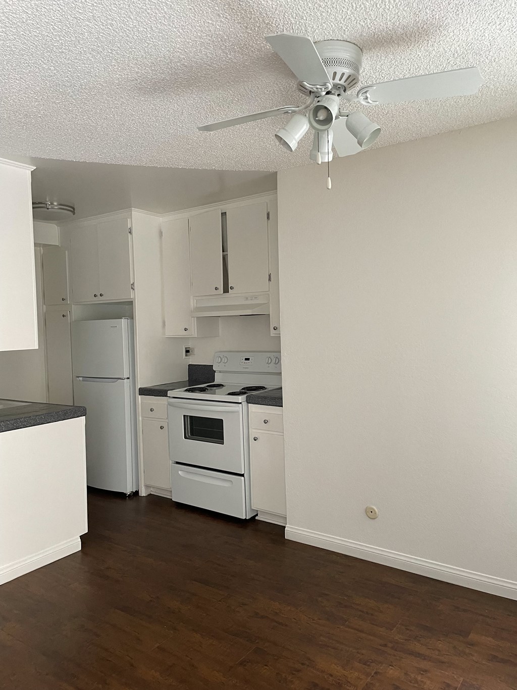 Dining Room with Hardwood Floors and Fan