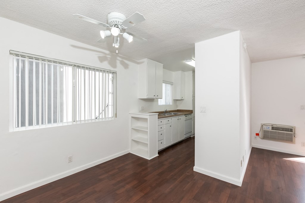 Dining Room with Hardwood Floors and Fan