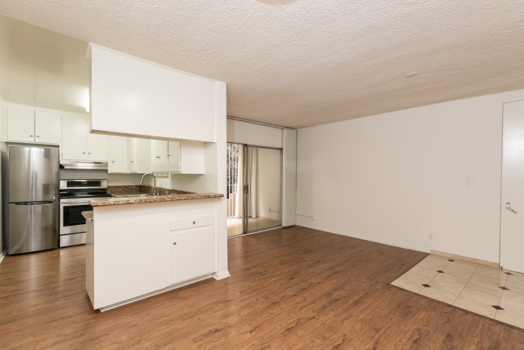 Living Room and Kitchen with Hardwood Floors