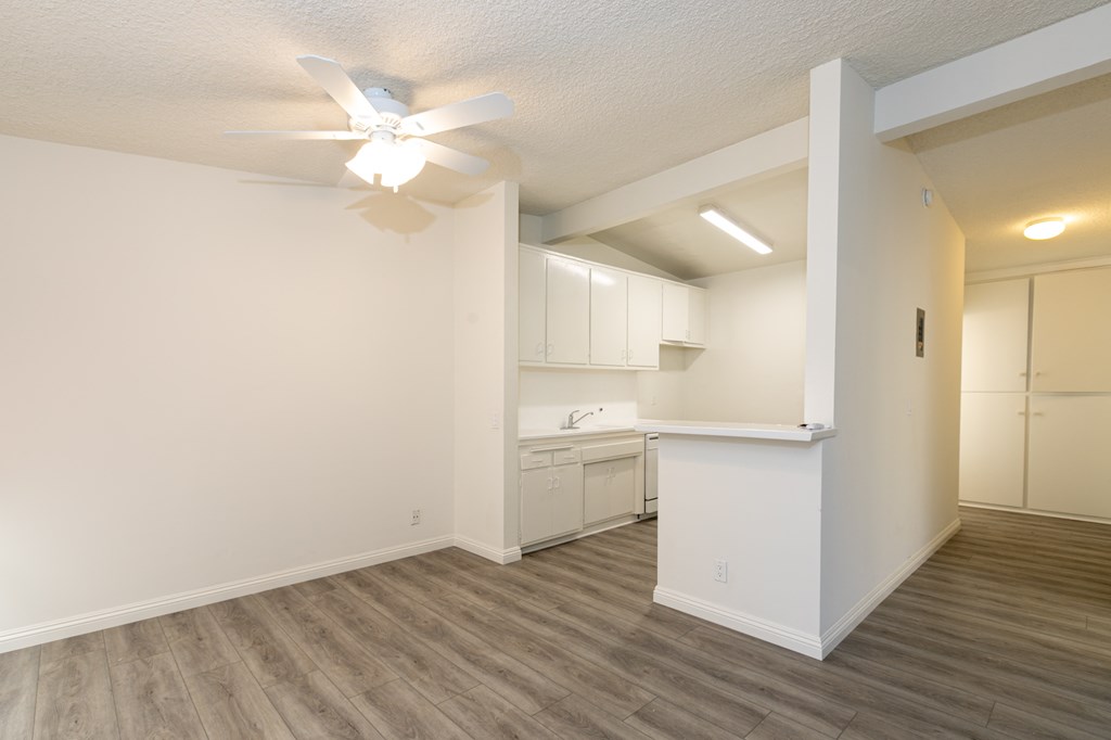 Dining Room with Hardwood Floors and Fan