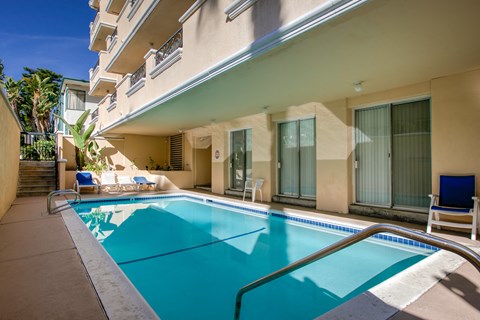 the swimming pool at our hotel in palm springs