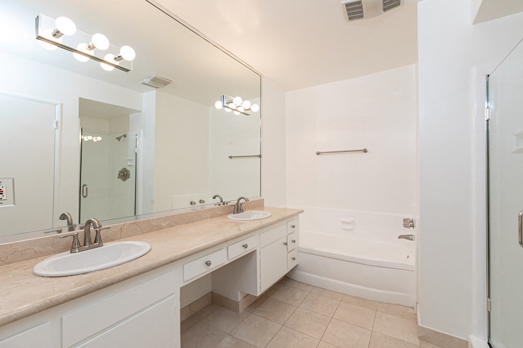 Bathroom with Double Vanity/Sinks, Bathtub and Separate Shower